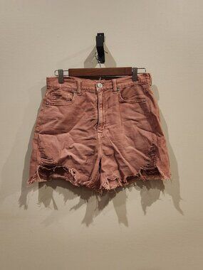 American Eagle Women's High Rise Distressed Denim Shorts Pink Size 8